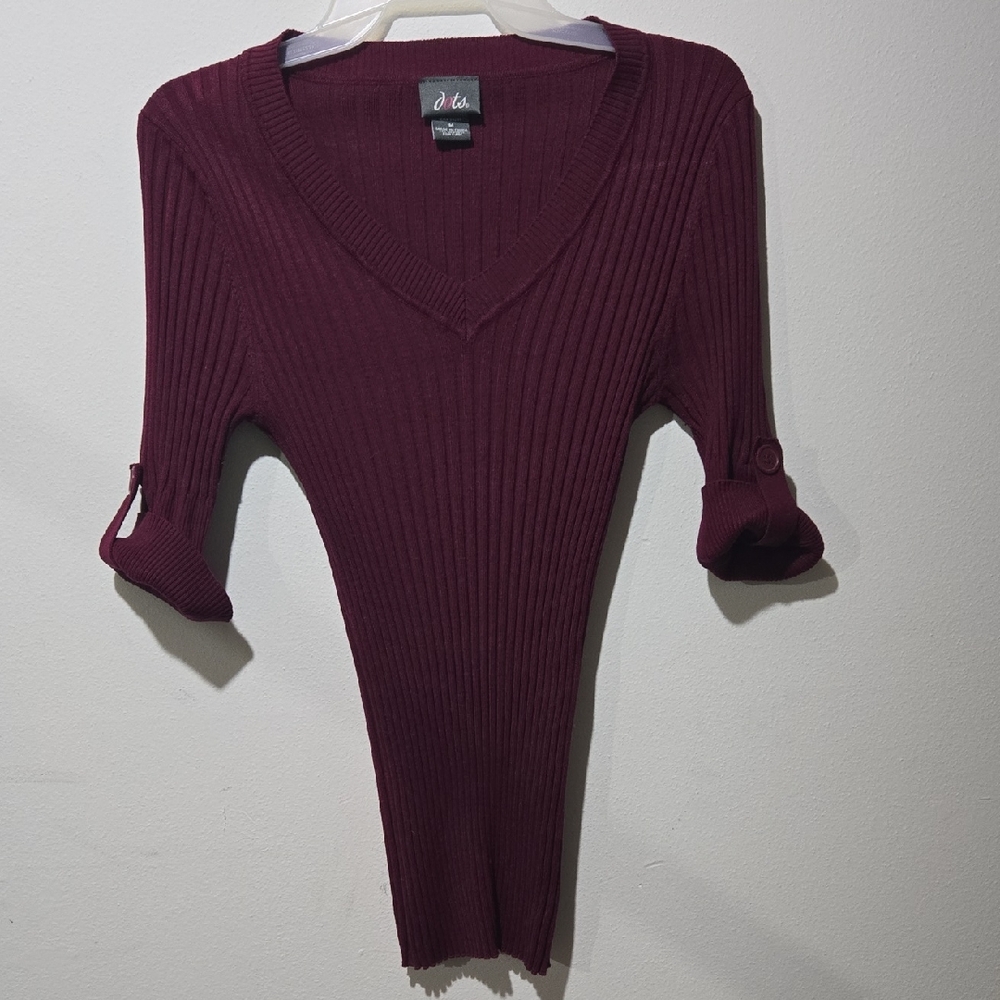Dots Burgundy Ribbed Knit Top